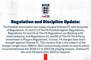 英足总官方：对切尔西提起74项财务指控 需9月19日前作出回应