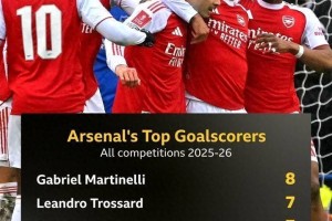 阿森纳争冠开发新技能-造乌龙 队内射手榜 乌龙球排第五