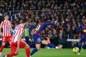 西甲第19轮巴萨主场3-1逆转马竞 奥尔莫进球