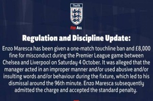 切尔西遭禁赛罚款 无主帅备战下一场比赛 马雷斯卡承认错误